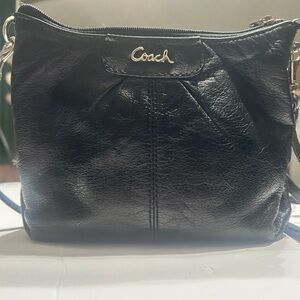 Coach Black Leather Crossbody with Silver Script Logo
